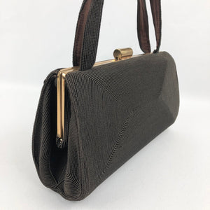 1940s 1950s Chocolate Brown Corde Style Handbag