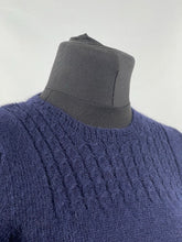 Load image into Gallery viewer, REPRODUCTION Hand Knitted Cable Yoke Jumper in Navy Blue Pure Wool - Bust 36 38 40
