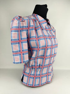 1940s Reproduction Blouse in Red, White and Blue Check - Bust 35 36 37