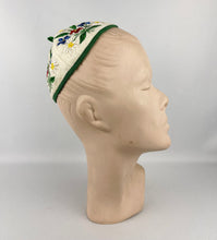Load image into Gallery viewer, 1940&#39;s Tyrolean Felt Cap with Floral Silk Embroidery - Charming Vintage Piece
