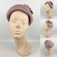 Load image into Gallery viewer, Original 1950&#39;s Dusky Pink Felt Hat with Pretty Pleats and Felt Trim
