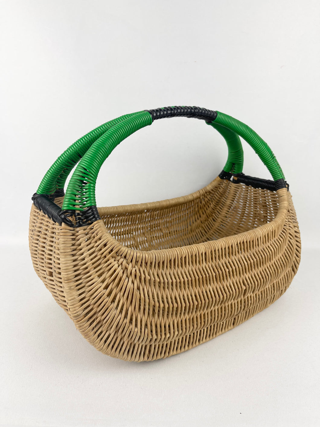 Original 1930's Wicker Basket with Black and Green Trim - Perfect Picnic Basket