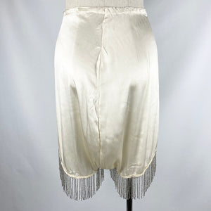 Original 1920's 1930's Silk Tap Pants with Beaded Fringe Detail in Silver - Waist 30 32 34