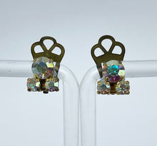Load image into Gallery viewer, Tiny Vintage Aurora Borealis Triple Stone Clip-on Earrings
