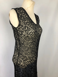 1930s Black Lace Evening Dress  with Huge 10ft Skirt in a Floral Design - Bust 34 35