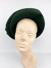 Load image into Gallery viewer, Original 1940s Forest Green Felt Hat with Chocolate Brown Velvet Trim and Net - Incredible Piece
