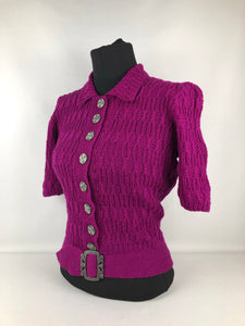 1940s Reproduction Handknitted Belted Cardigan with Collar from March 1941 - Bust 36 37 38 39 40