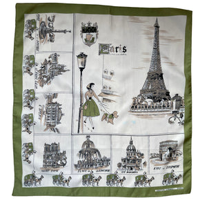 Vintage 1950's or 1960's Paris Tourist Scarf with The Eiffel Tower, Notre-Dame and More - Great Neckerchief