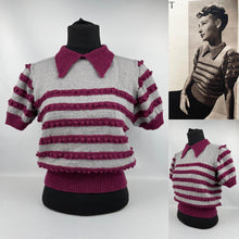 Load image into Gallery viewer, Reproduction 1930&#39;s Burgundy and Grey Stripe Bobble Jumper - Bust 36 38 40
