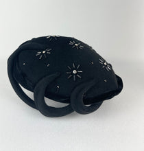 Load image into Gallery viewer, Original 1950s Black Felt Beaded Hat with Paste Decoration
