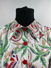 Load image into Gallery viewer, 1940s Reproduction Novelty Print Blouse with Buildings and Palm Trees - B34 35 36
