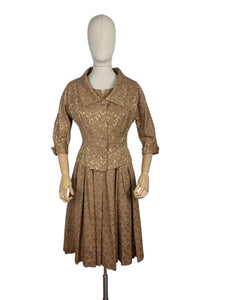 Original 1950's Gold Dress and Jacket Set with Silk Embroidery - Bust 38"