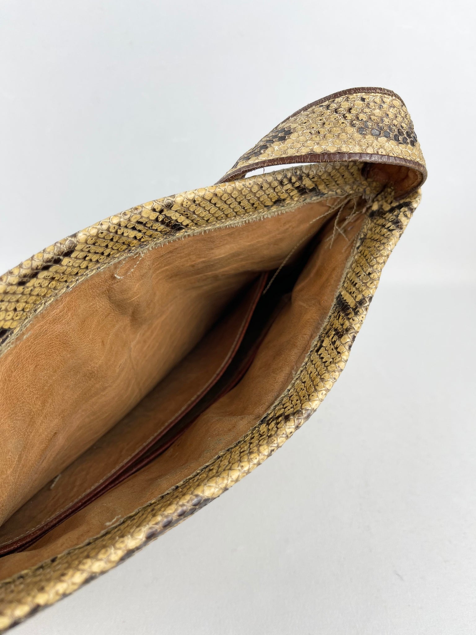 Original 1930 s Cream and Brown Snakeskin Bag Wounded But