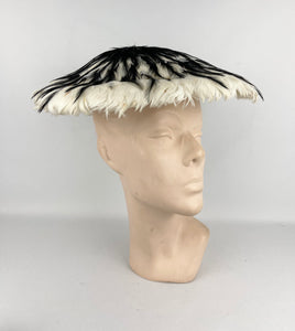 Original 1950's Black and White Feather Platter Hat - AS IS