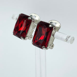 Vintage Cherry Red Glass Silver-tone Clip-On Earrings