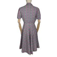 Load image into Gallery viewer, Original 1940&#39;s Floral Stripe Cotton Day Dress with Chevron Skirt - Bust 38 *
