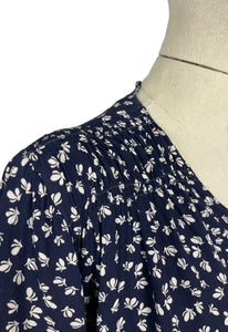 Original 1930's/1940's Volup Novelty Print Day Dress in Navy and White with Butterfly Print - Bust 44 46