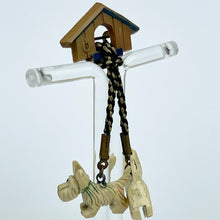 Load image into Gallery viewer, Original 1940&#39;s Brooch Featuring a Pair of Scottie Dogs Hanging From a Dog Kennel
