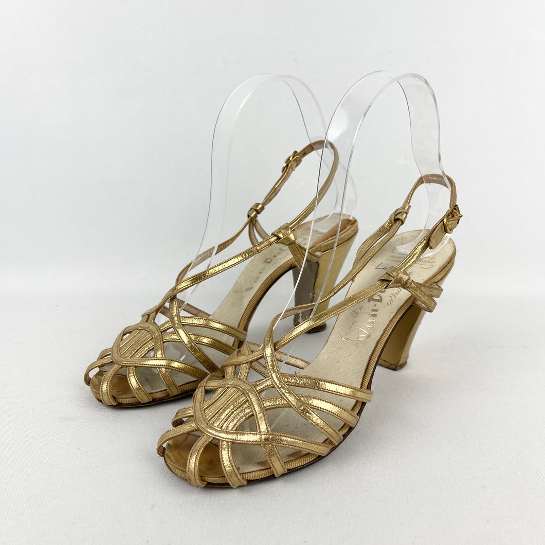 Original 1940 s Gold Leather Evening Shoes Dinner Gong by Van