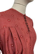 Load image into Gallery viewer, Original 1930&#39;s Long Sleeved Floppy Cotton Day Dress in Rust with Floral Print - Bust 34 36
