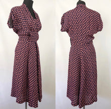 Load image into Gallery viewer, 1940s Patriotic Red, White and Blue Rayon Dress - Bust 36 38
