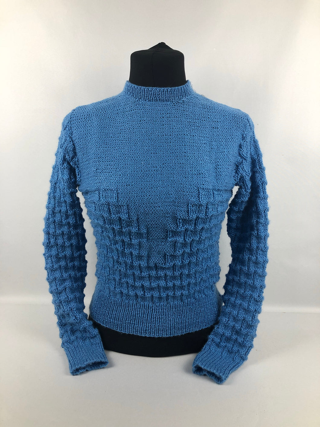 Reproduction 1930s Hand Knitted Jumper in Soft Blue - B35 38