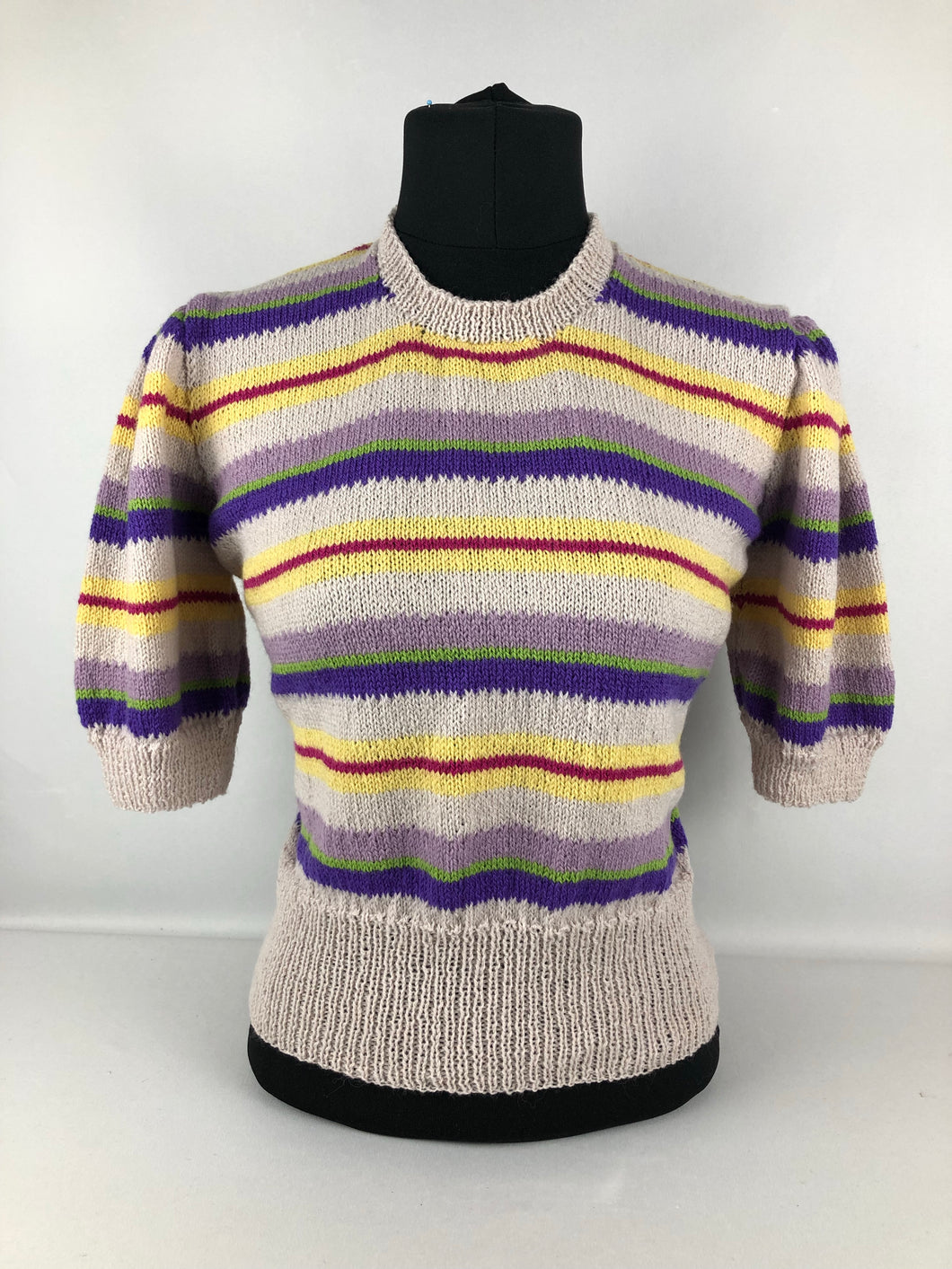 1940s Reproduction Jumper In Colour Stripes - Bust 40 42 - Volup Knitwear