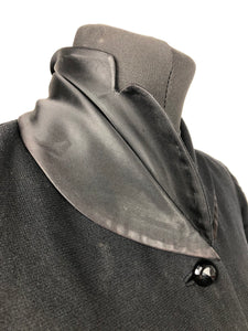1940s Black Jacket with Double Collar, Satin Trim and Glass Buttons - B35 36