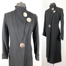 Load image into Gallery viewer, 1930s Black Boucle Wool Coat with Mother Of Pearl Buttons and Double Collar - Bust 36
