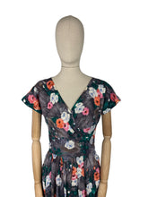 Load image into Gallery viewer, Original 1950&#39;s Grey Floral Crinkle Crepe Dress with Crossover Front - Bust 34 36 *
