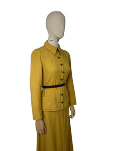 Original 1930's Lightweight Wool Suit in Mustard - Silk Lined - Stunning Buttons - Bust 33 34