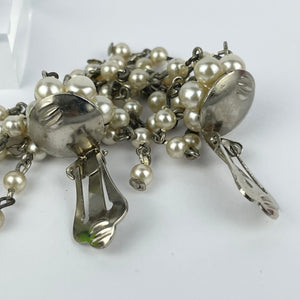 Vintage Faux Pearl Chandelier Clip-on Earrings on Silver-tone Clips