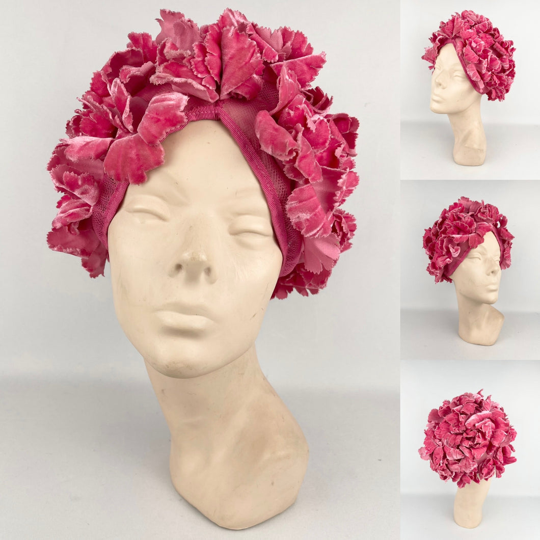 Wonderfully Bright Pink Mid 20th Century Floral Hat - Such a Fun Design *