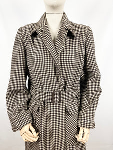 Original 1930s 1940s Brown and Cream Houndstooth Check Three Way Coat - Bust 38 40 42
