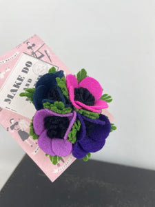1940's Felt Flower Anemone Corsage - Pretty Wartime Posy Brooch - Pink, Lilac, Purple and Blue