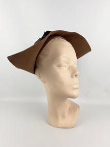 Original 1940's New York Creation Brown Felt Hat - Helen Hale Original *