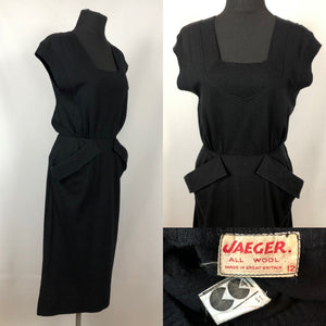CC41 1940s Black Knitted Wiggle Dress by Jaeger - B34 35