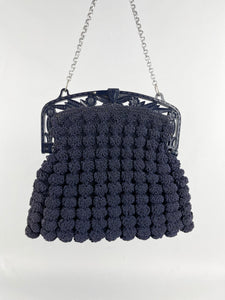 Original 1940s American Made Crochet Bag in Navy