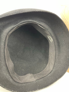 Original 1940s Inky Black Fur Felt Hat with Rosette Trim and Net Detail