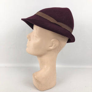 1930s Burgundy Felt Hat with Grosgrain Band