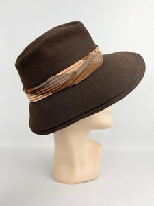 Original 1940's American Made Dark Brown Felt Fedora with Stripe Trim - Draper Saks