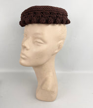 Load image into Gallery viewer, Original 1950’s Rich Chocolate Brown Crochet Topper Hat - Classic Vintage Hat
