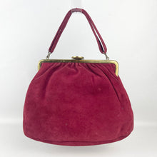 Load image into Gallery viewer, Original 1940&#39;s Burgundy Suede Set of Bag and Matching Gloves
