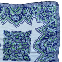 Load image into Gallery viewer, Original 1940&#39;s or 1950&#39;s Pure Silk Hankie in Green and Blue Celtic Design on White - Great Gift Idea
