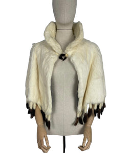 Original 1930's or 1940's Vintage White Ermine Evening Cape with Black and White Tails - Stunning Cape