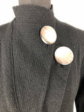 Load image into Gallery viewer, 1930s Black Boucle Wool Coat with Mother Of Pearl Buttons and Double Collar - Bust 36
