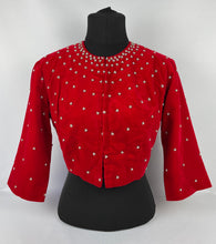 Load image into Gallery viewer, Perfect for Christmas Original 1950s Cotton Velvet Zip Front Cropped Jacket with Sequin and Faux Pearl Decoration - Bust 38&quot; 39&quot; 40&quot;
