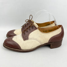 Load image into Gallery viewer, Original 1930&#39;s Cream Suede and Brown Leather Lace Up Walking Shoes - UK 6 or 6.5
