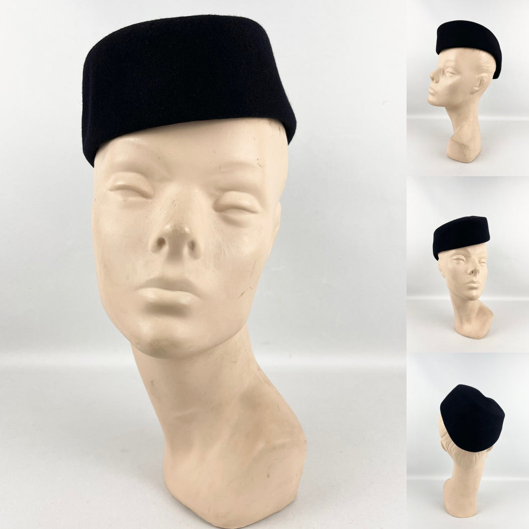 Original 1940's Black Felt Military Inspired Side Hat - Stylish Piece