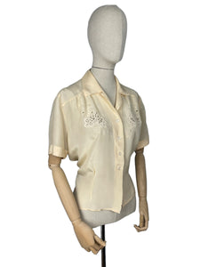 Original 1940's Cream Rayon Blouse with Embroidery - Make Do and Mend - Bust 40 42